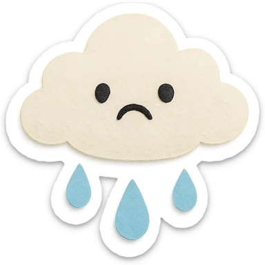 adorable pastel white cloud, crying gentle blue raindrops, no arms or legs, full body, kawaii paper craft style sticker