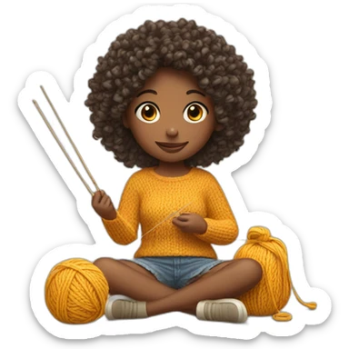 Curly girl is knitting sticker