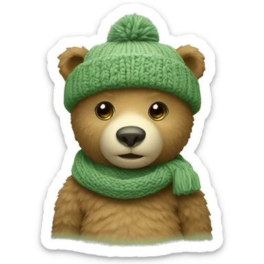 Cute Bear with knitted Sage green hat sticker