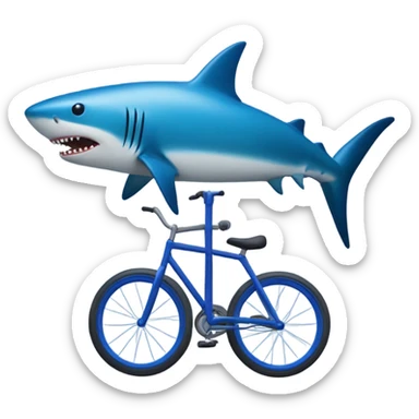 A blue shark riding a dark blue unicycle under the sea sticker