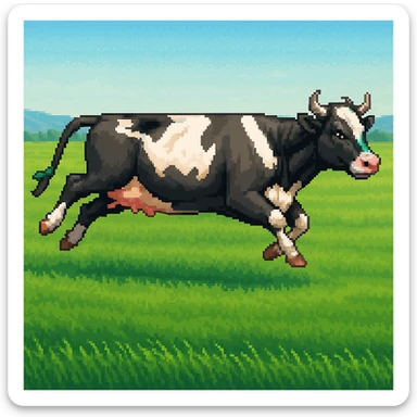 Make the image have a green grass field background in the style of pixel art sticker