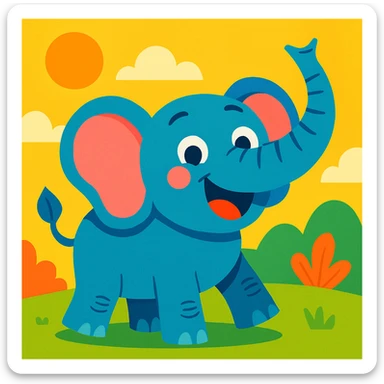 joyful elephant in a fun, vibrant cartoon style sticker
