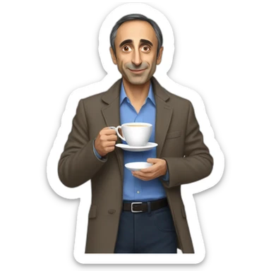 Eric Zemmour holding a cup of tea sticker