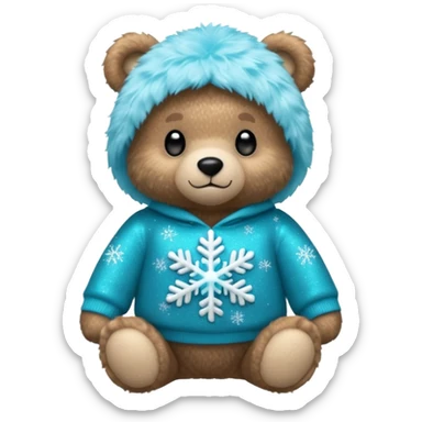Glitter bear with cyan snowflake black sweatshirt sticker