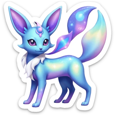 Shiny Iridescent Nebulae Espeon-Umbreon-Sylveon-Dragonair-Fakémon-hybrid-creature (full body)  with a galaxy-dust-flowing-gradient-tail sticker