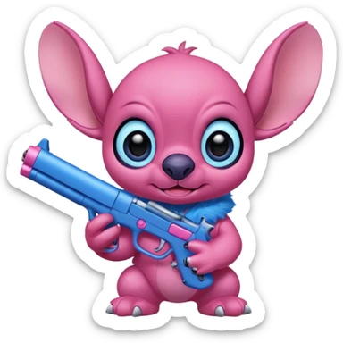 Stitch holding a pink gun sticker