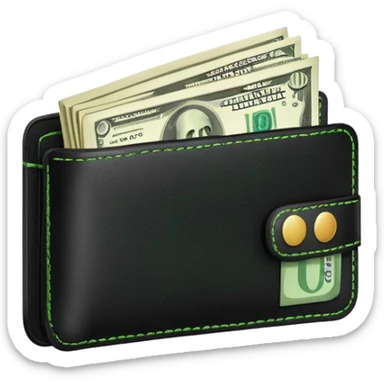 black leather wallet with green dollar bills sticking out sticker