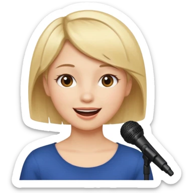 Crea una chica cantando con pelo rubio corto con ojos cafes  sticker