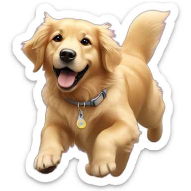 Golden retriever flying wearing shibuya dog tag sticker