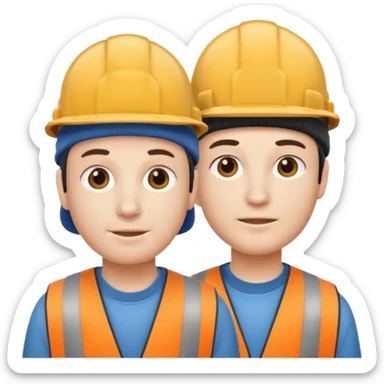 one person with two heads joined at the neck. One head wears a construction cap, the other a woolen beanie. sticker