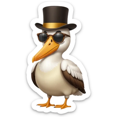 pelican with poise, wearing sunglasses and formal top hat sticker