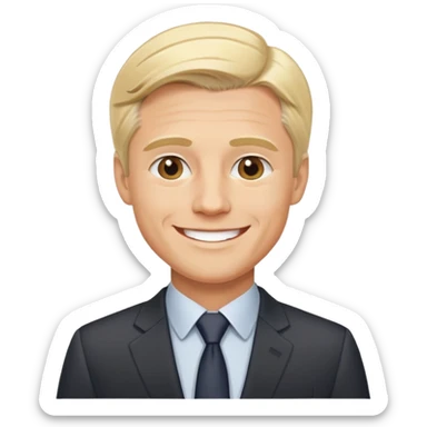 Oleg Tinkov, smiling, blond hair, wearing a business suit sticker