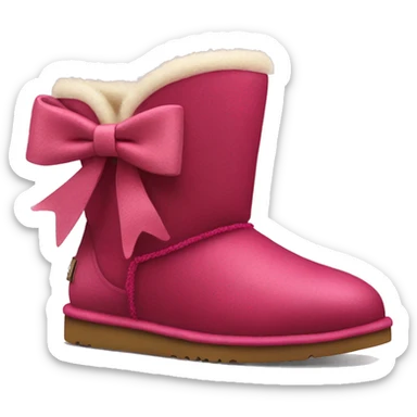 Realistic pair of raspberry color Ugg fur boots with ribbon bows. sticker
