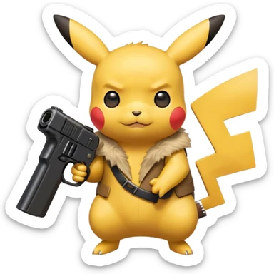 Pikachu holding a black toy gun sticker