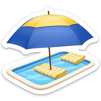pool with sun umbrella and towel, clean and simple sticker