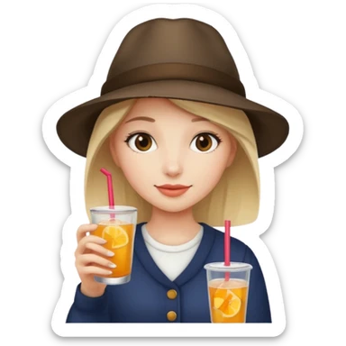 girl with hat and drink, no glasses sticker