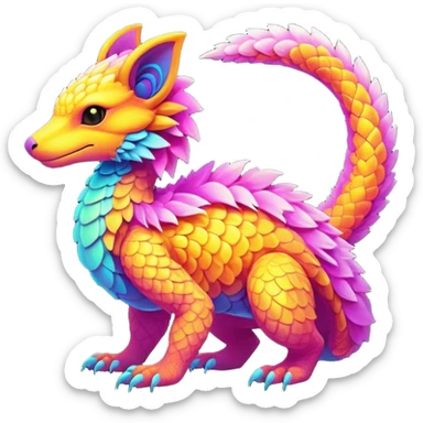 Exotic futuristic lush warm-colored neon Fakémon-Fionbri-creature sticker