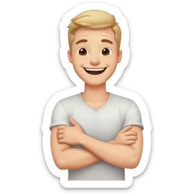 arms crossed holding neck laughing guy￼ sticker