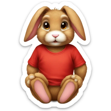 Super Cute girly Fluffy brown bunny rabbit teddy wearing red tshirt sitting  sticker
