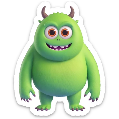 friendly colorful monster with big eyes and fuzzy body like in Monsters Inc sticker