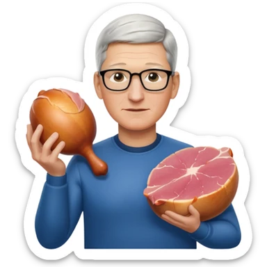 Tim Cook holding a ham sticker