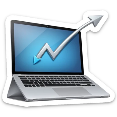 laptop with an upward arrow above it sticker