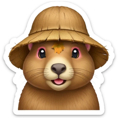 capybara with coconut shell hat sticker