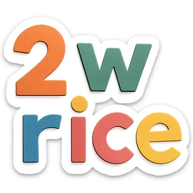 '2 w rice' text in paper craft style sticker