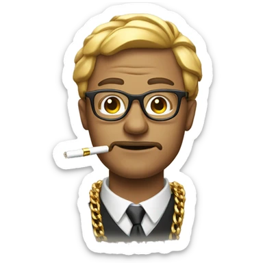 A man with glasses and big gold chain smoking  sticker