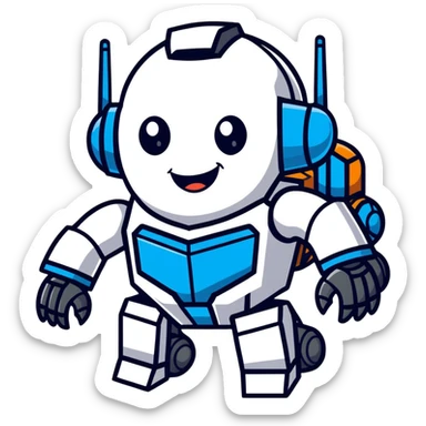 futuristic transformer robot with a big grin laughing sticker