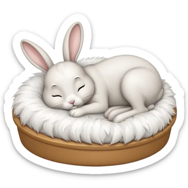 cartoon rabbit sleeping soundly in a big bed with its eyes closed sticker