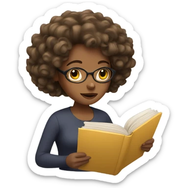 woman with curly hair reading sticker