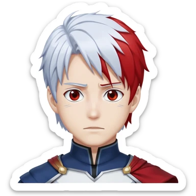 Shoto Todoroki from My Hero Academia with half red half white hair, heterochromia eyes one blue one gray, wearing his hero costume sticker