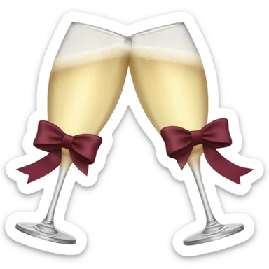 Two glasses of champagne cheering with burgundy bows sticker