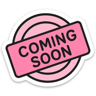 baby pink coming soon stamp, color outline style, bold and modern, slightly tilted, clear text sticker