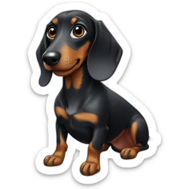 Black Dachshund with a gray spot on the face and gray eyes on a surfboard sticker