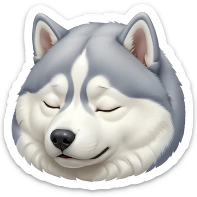 Cinematic Chubby Sleeping Siberian Husky Portrait Emoji, Chubby and serene, with a round, endearing build and a fluffy grey and white coat, eyes gently closed in peaceful slumber, Simplified yet irresistibly adorable features, highly detailed, glowing with a gentle, dreamy glow, high shine, relaxed and content, stylized with a touch of whimsy, bright and heartwarming, soft glowing outline, capturing the essence of a blissfully sleepy pup, so comically serene it feels like it could roll out of the screen and snore with adorable charm! sticker