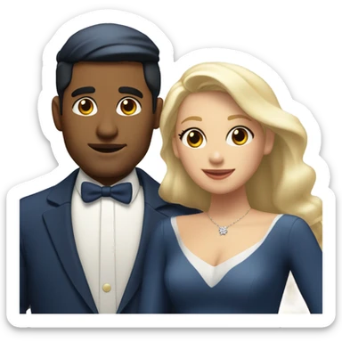 Puerto rican beard short hair with blue hat and navy blue suit getting Married with blond long hair girl with white  wedding dress  sticker
