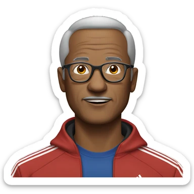 Older man wearing glasses and adidas tracksuit with young adult hair cut sticker