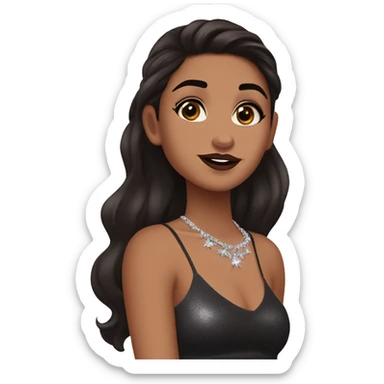 Maddy Perez euphoria show teenager: warm brown eyes, bold black eyeliner, dark arched brows, full nude-berry lips, bronzed skin, high cheekbones, sleek dark brown long hair in waves/ponytail, rhinestones on her face

 sticker