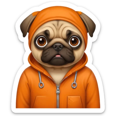 Pug in prison with orange jumpsuit sticker