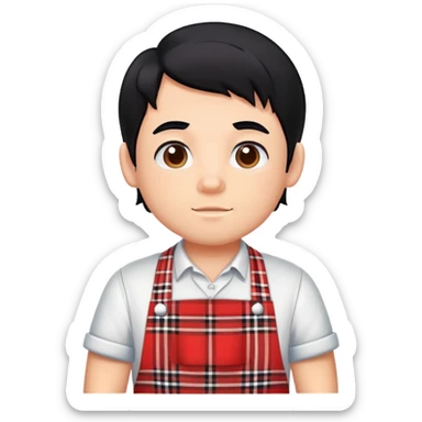 big boy with black hair all up, wearing a red and white plaid apron sticker