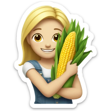 Happy white girl hugging corn sticker