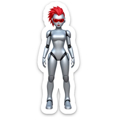 Sexy reflective glass faceless dronification robot girl with a red mohawk full body pinup pose blank faceless sticker