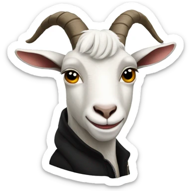Goat in black puffy coat driving black HummerEV sticker