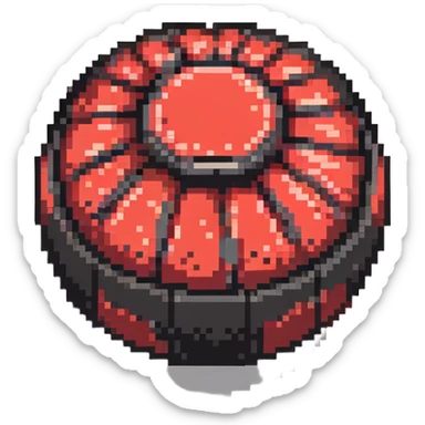 Red digital bomb, round bomb body with red highlights and details, no timer, fierce design, pixel art style sticker