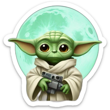 yoda on the moon sticker