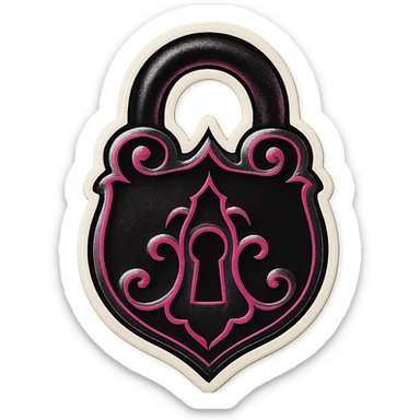 gothic lock, black and pink, intricate design, retro stickers style sticker