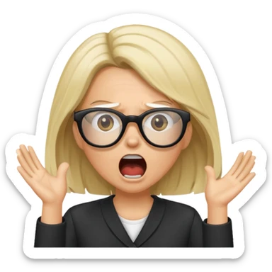 brunette/blonde woman with loose hair, white glasses, shouting bad words sticker