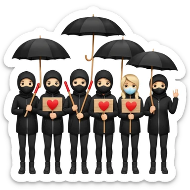 Ski mask people wearing black with umbrella and signs sticker